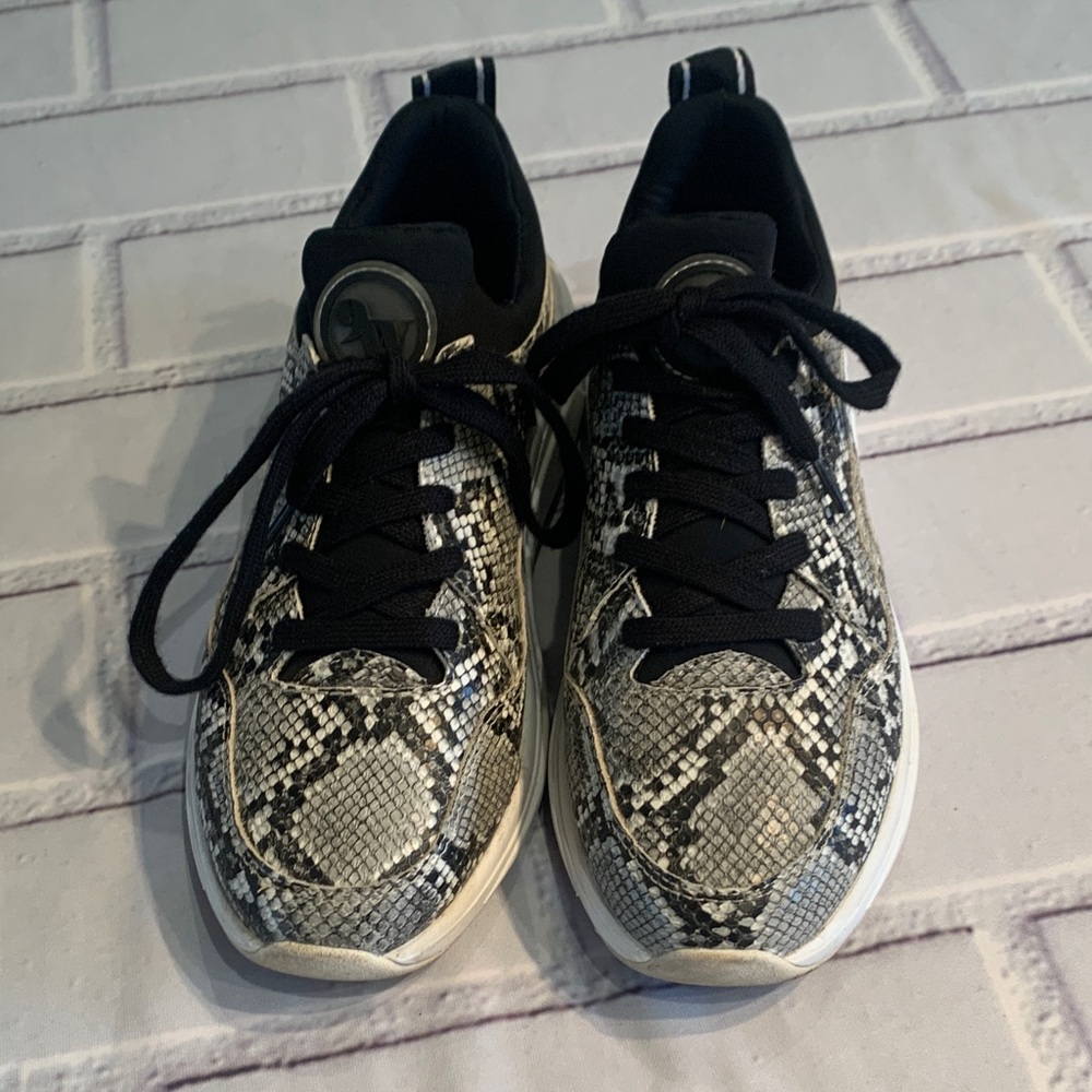 Nine West Snake Print Lace-Up Sneakers in Black and Gray